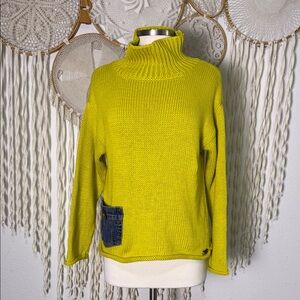 Shannon Passero Emerie Chartreuse Yellow Knit Art To Wear MochNeck Sweater Small